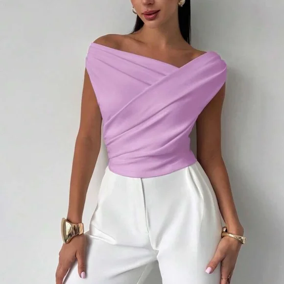 Elegant White Off-Shoulder Asymmetrical Neck Blouse